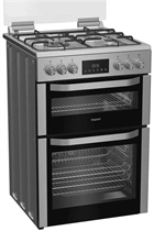  Hotpoint HDD6GDC2WX Stainless Steel 60cm Freestanding Dual Fuel Double Cooker with Glass Lid