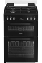 Hotpoint HDG6GDCB1 Black 60cm Freestanding Gas Double Cooker with Glass Lid