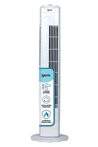 Igenix DF0029 White 29" Oscillating Tower Fan 3 Speed
