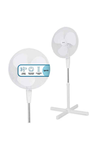 Igenix DF1655 White 16" Oscillating Pedestal Fan 3 Speed