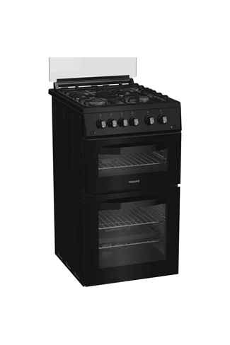 Hotpoint HDG5GCB Black 50cm Freestanding Gas Double Cooker with Glass Lid