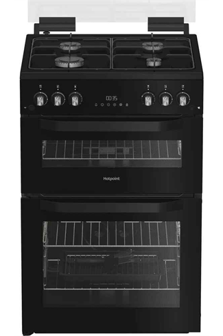 Hotpoint HDG6GDCB1 Black 60cm Freestanding Gas Double Cooker with Glass Lid