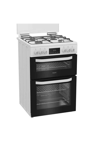 Hotpoint HDG6GDCW White 60cm Freestanding Gas Double Cooker with Glass Lid
