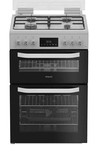 Hotpoint HDG6GDCW White 60cm Freestanding Gas Double Cooker with Glass Lid
