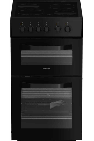 Hotpoint HTE5VCB Black 50cm Freestanding Electric Twin Cavity Cooker with Ceramic Hob