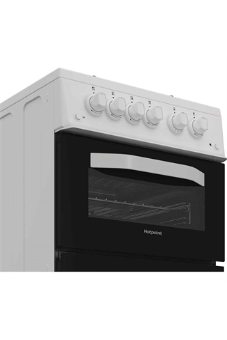 Hotpoint HTG5GCWL White 50cm Freestanding Gas Twin Cavity Cooker with Glass Lid