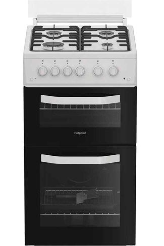 Hotpoint HTG5GCWL White 50cm Freestanding Gas Twin Cavity Cooker with Glass Lid